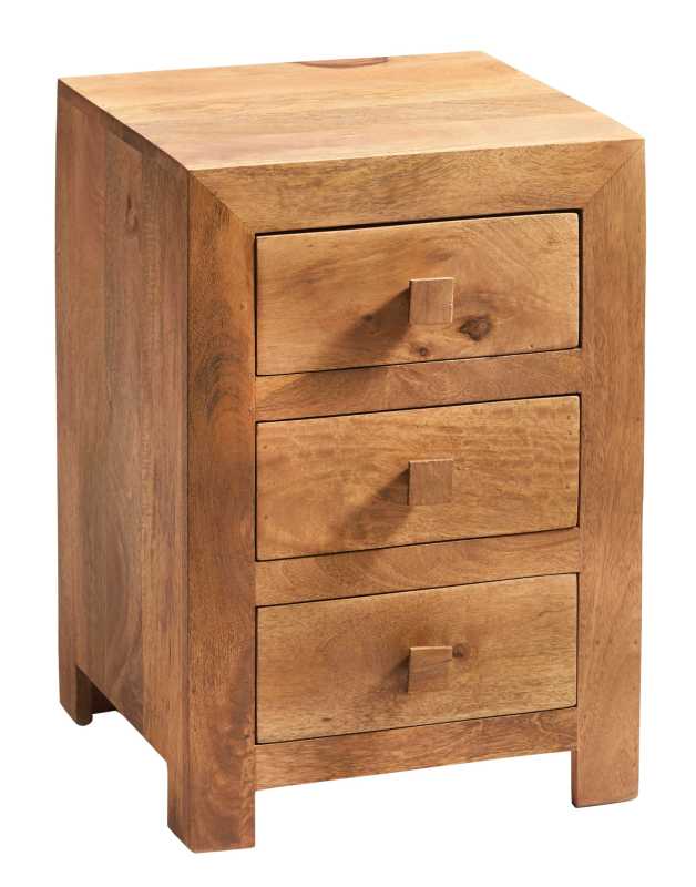 Manila Light Mango Wood Modern 3 Drawer Bedside Table