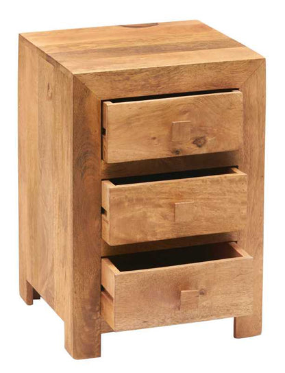 Manila Light Mango Wood Modern 3 Drawer Bedside Table
