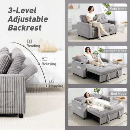Lore Light Grey Corduroy 2 Seater Click Clack Sofa Bed