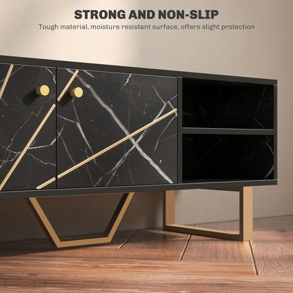 Vinika 110cm Wooden Black Marble Effect TV Console With Shelves And Storage For Screens Up To 50 Inches