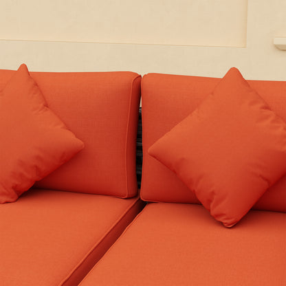 Yodosu Grey Rattan 5 Seater Outdoor Sofa Set with Orange Cushions