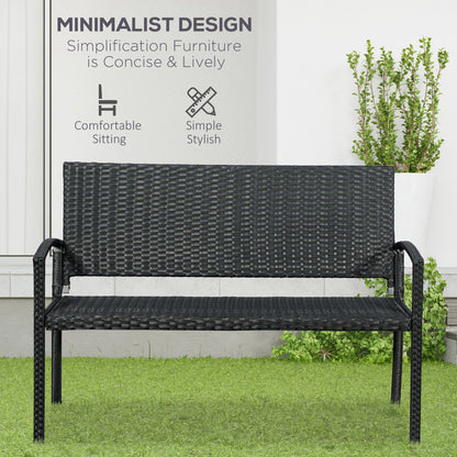 Vasu Rattan Black 2 Seater Outdoor Garden Bench With Armrests And Reinforced Backrest