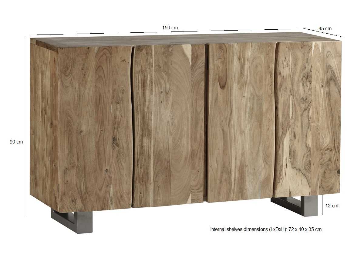 Wellington Acacia Wood Modern Sideboard 4 Drawers