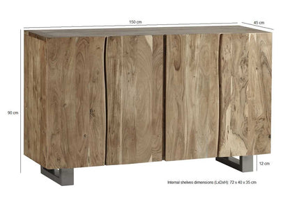 Wellington Acacia Wood Modern Sideboard 4 Drawers
