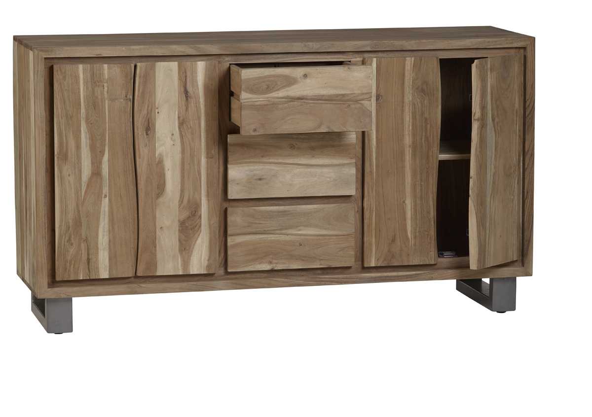 Wellington Acacia Wood Modern Wide Media Unit 2 Doors 3 Drawers