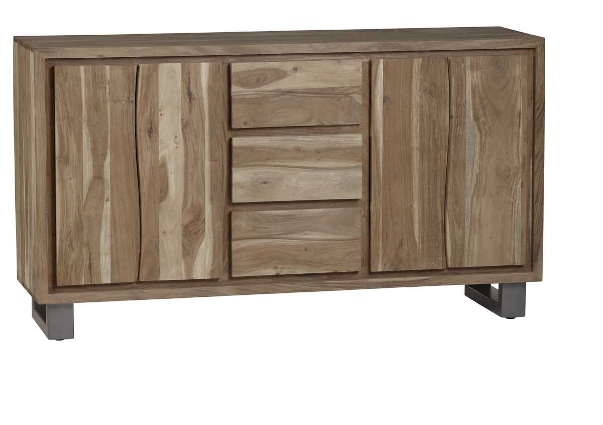 Wellington Acacia Wood Modern Wide Media Unit 2 Doors 3 Drawers