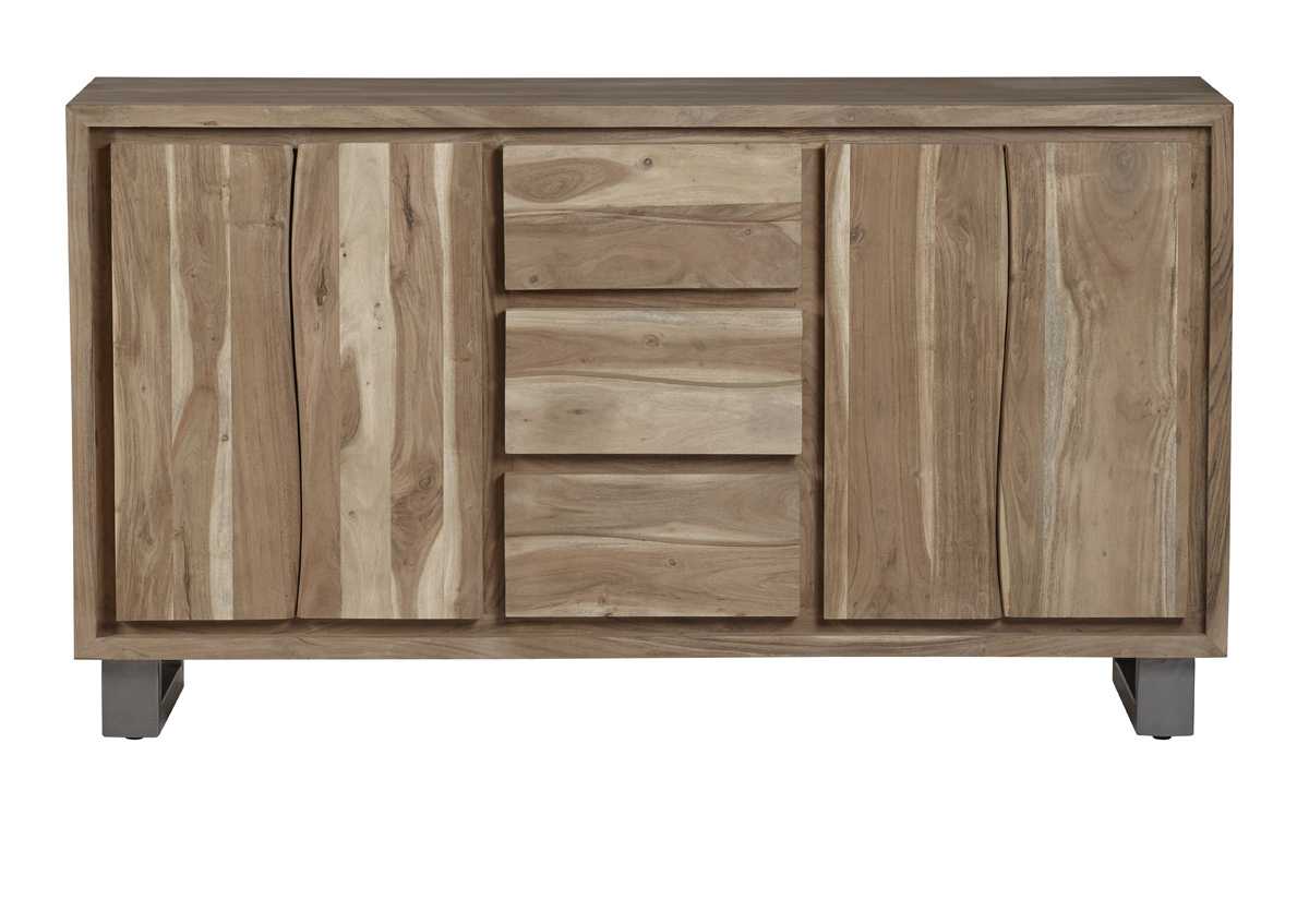 Wellington Acacia Wood Modern Wide Media Unit 2 Doors 3 Drawers