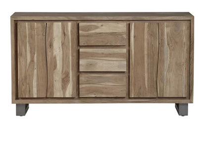 Wellington Acacia Wood Modern Wide Media Unit 2 Doors 3 Drawers