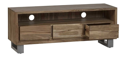 Wellington Acacia Wood Modern Wide Media Unit 3 Drawers