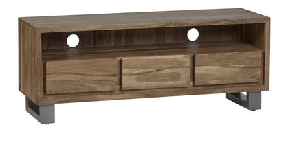 Wellington Acacia Wood Modern Wide Media Unit 3 Drawers
