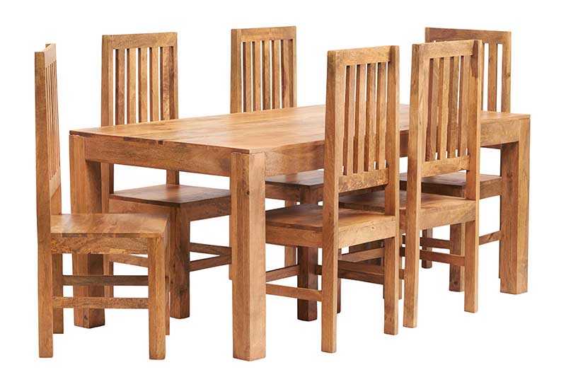 Manila 180cm Light Mango Wood Dining Set and 6 Slatted Chairs