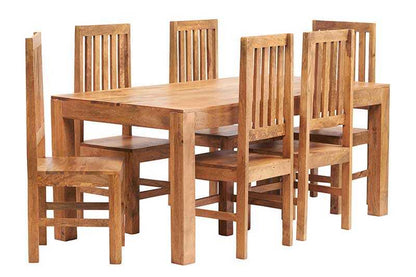 Manila 180cm Light Mango Wood Dining Set and 6 Slatted Chairs
