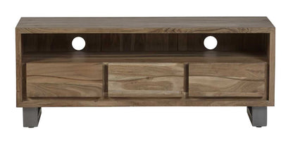 Wellington Acacia Wood Modern Wide Media Unit 3 Drawers