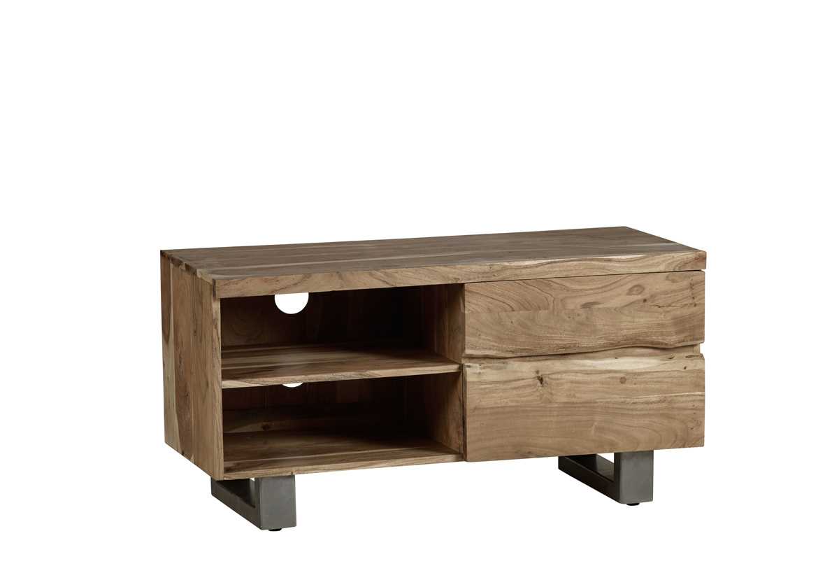 Wellington Acacia Wood Modern Small TV Unit 2 Shelves 2 Drawers