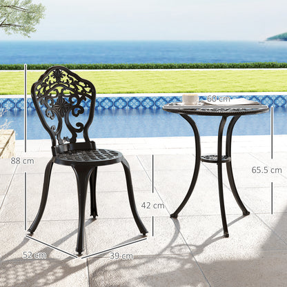 Rirara Aluminium Black 3 Piece Floral Outdoor Bistro Garden Set