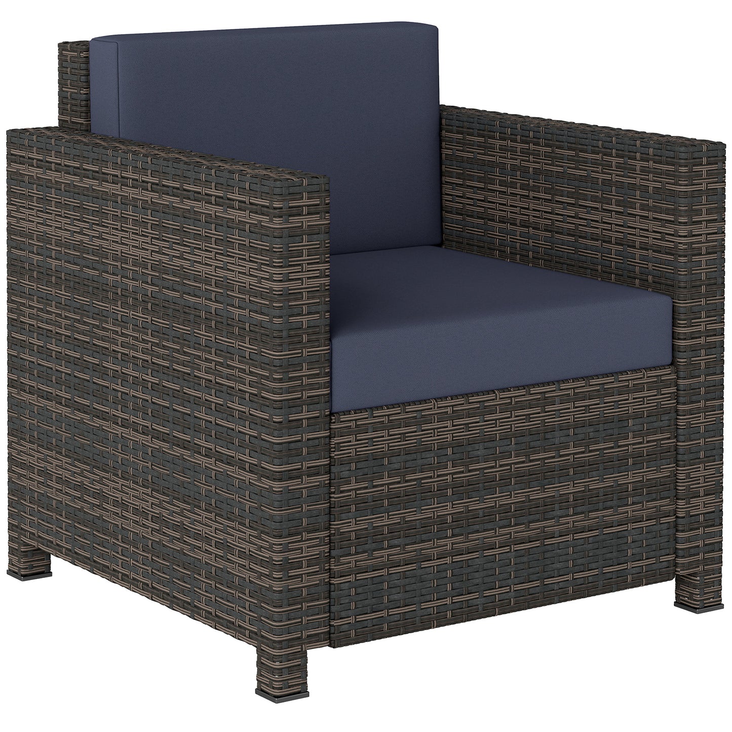 Zivi Faux Rattan Mixed Brown And Navy Garden Armchair With Cushion