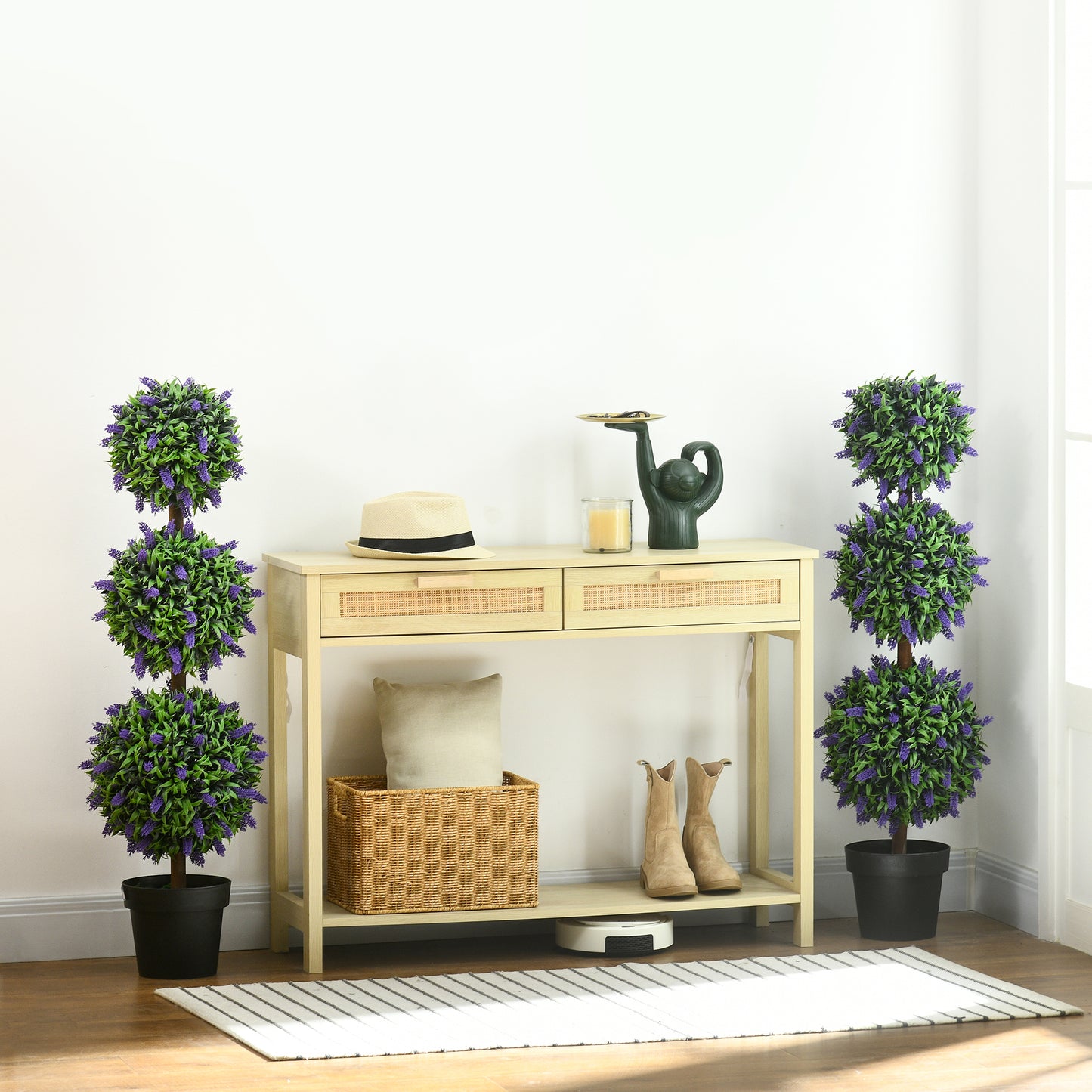 Lazi Set Of 2 Artificial Lavender Ball Trees In Decorative Pots H8 110cm