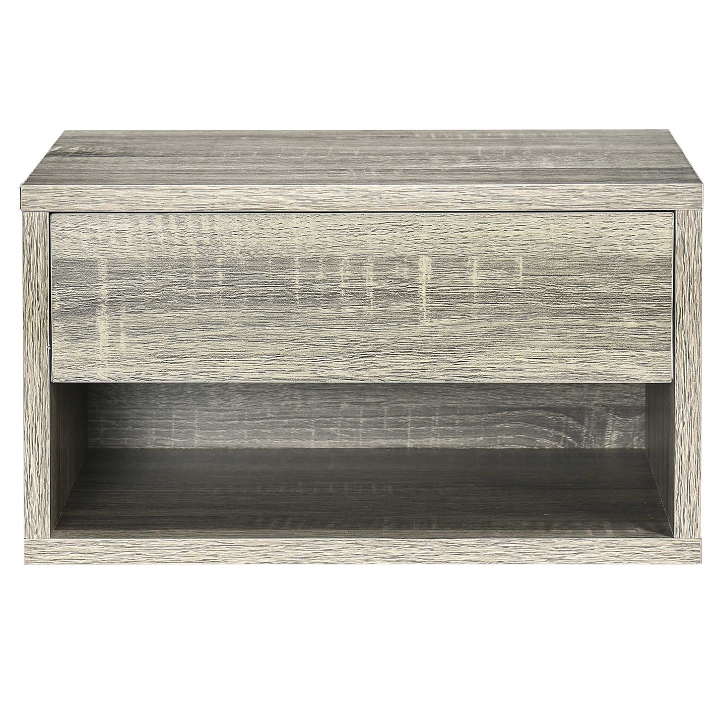 Rosama Set Of 2 Grey Wood Effect Floating Bedside Tables Wall Mounted 1 Drawer 1 Shelf