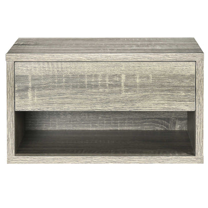 Rosama Set Of 2 Grey Wood Effect Floating Bedside Tables Wall Mounted 1 Drawer 1 Shelf