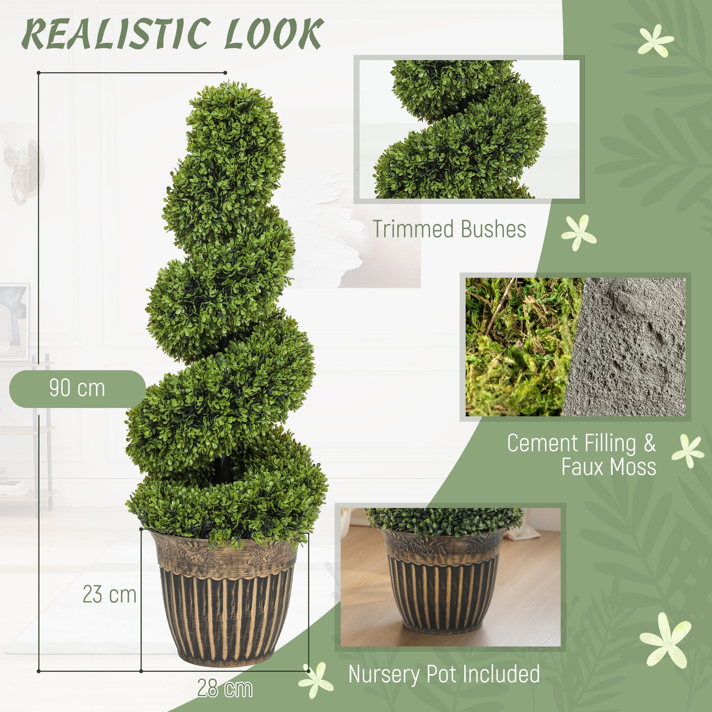Faha Set Of 2 Artificial Spiral Boxwood Topiary Trees In Pots 90cm