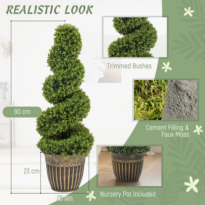 Faha Set Of 2 Artificial Spiral Boxwood Topiary Trees In Pots 90cm