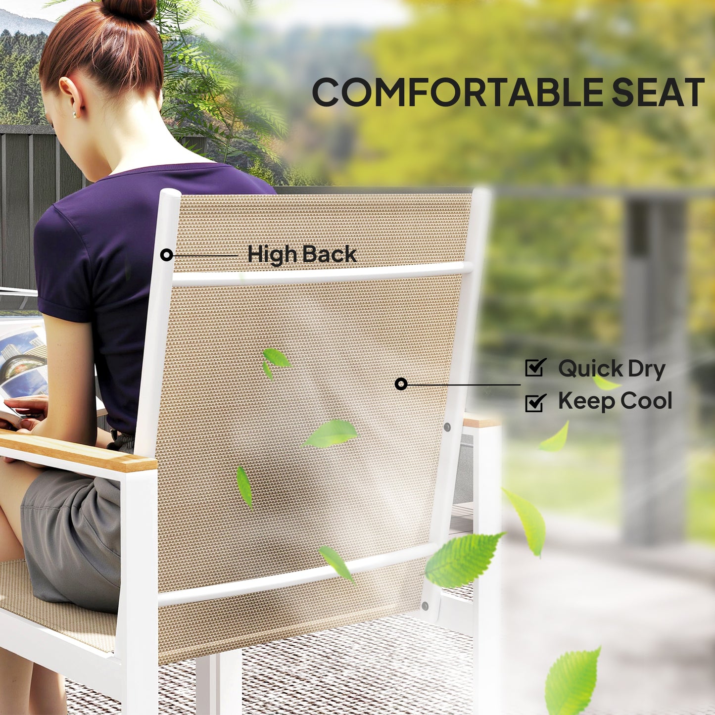 Hare 4 Seater White Metal and Cream Mesh Garden Furniture Set with Tempered Glass Table Top