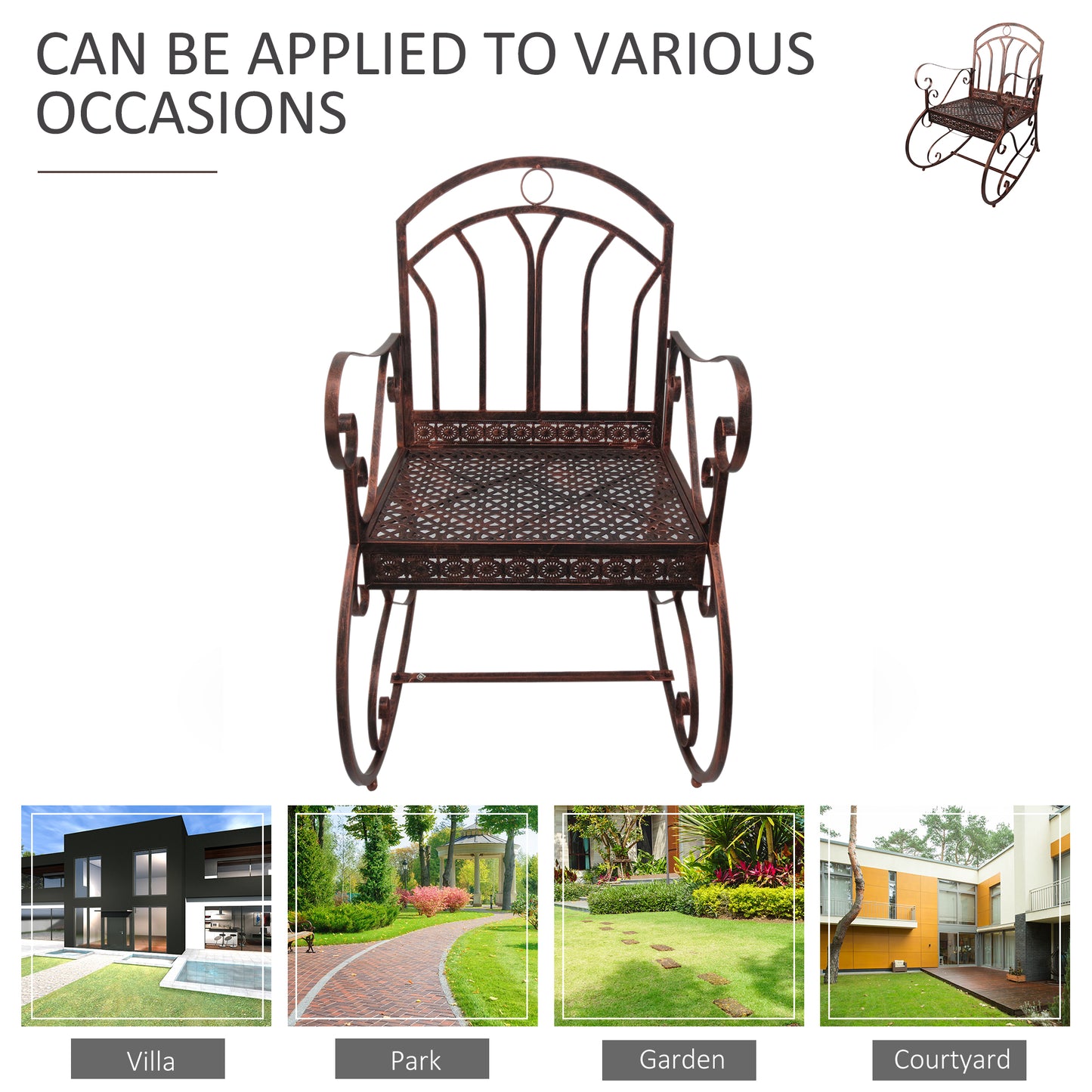 Pabasa Vintage Inspired Metal Bronze Single Outdoor Rocking Armchair