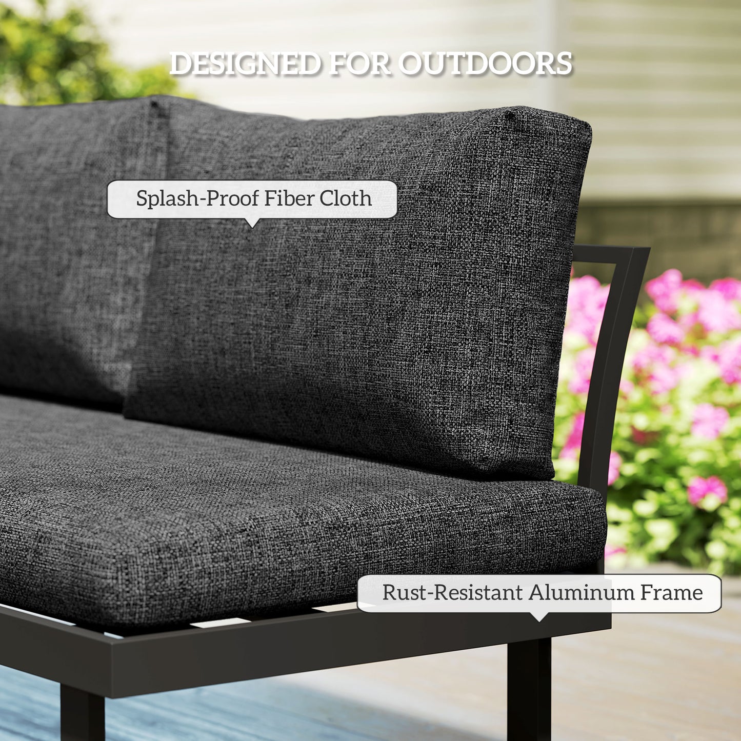 Maluki Aluminium Dark Grey 4 Seater L Shaped Garden Furniture Set With Coffee Table