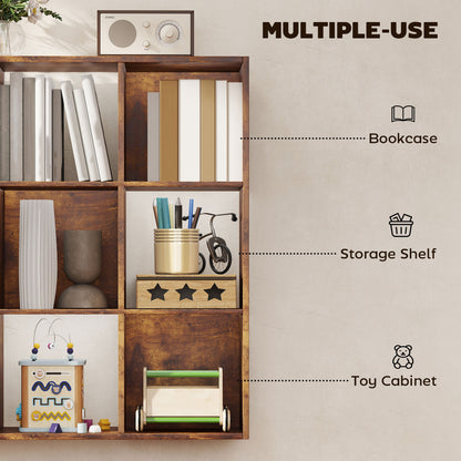 Mamomo Faha Wood Rustic Brown 3 Tier 9 Cube Storage Bookcase