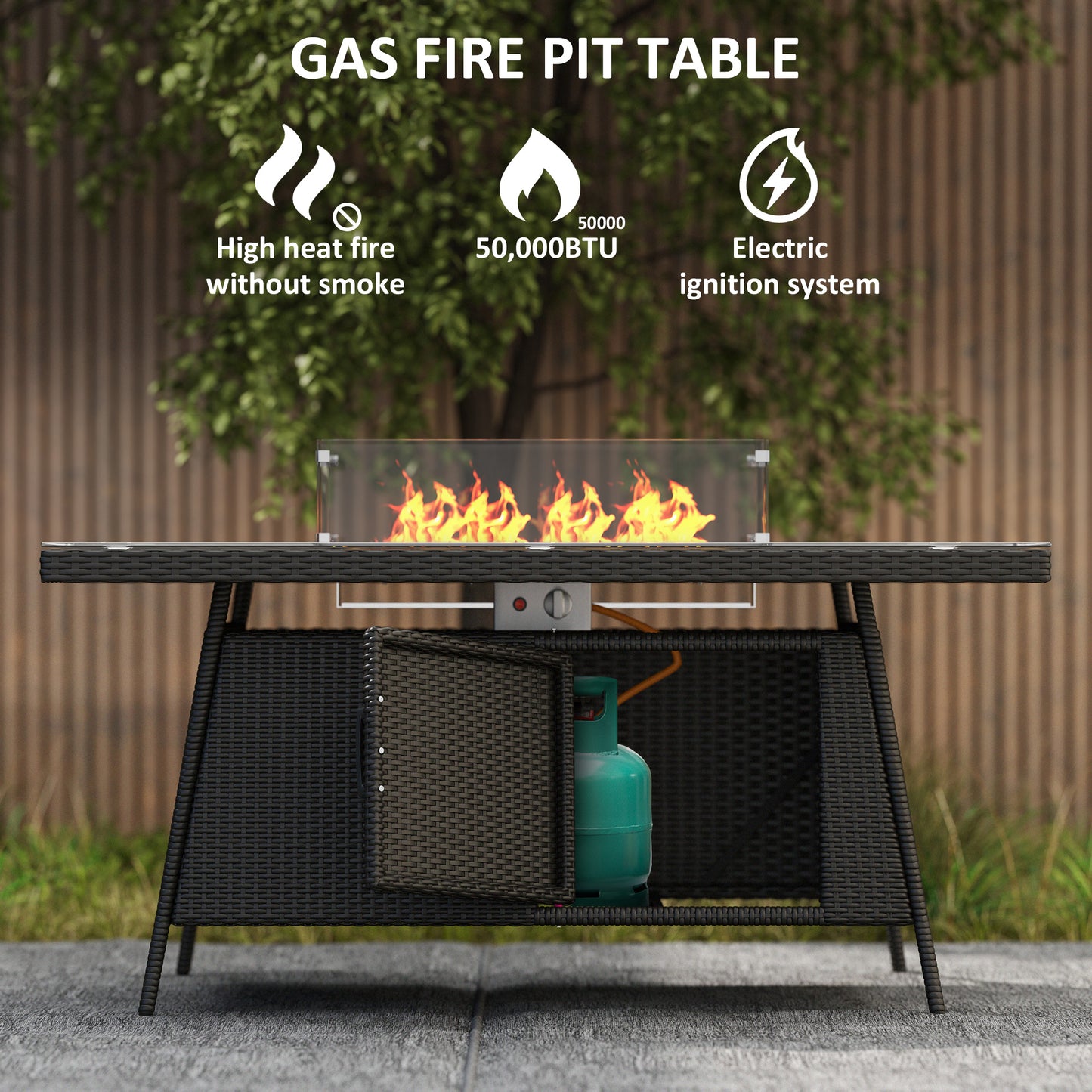 Lemadi Rattan Black 6 Seater Outdoor Dining Set With Fire Pit Table