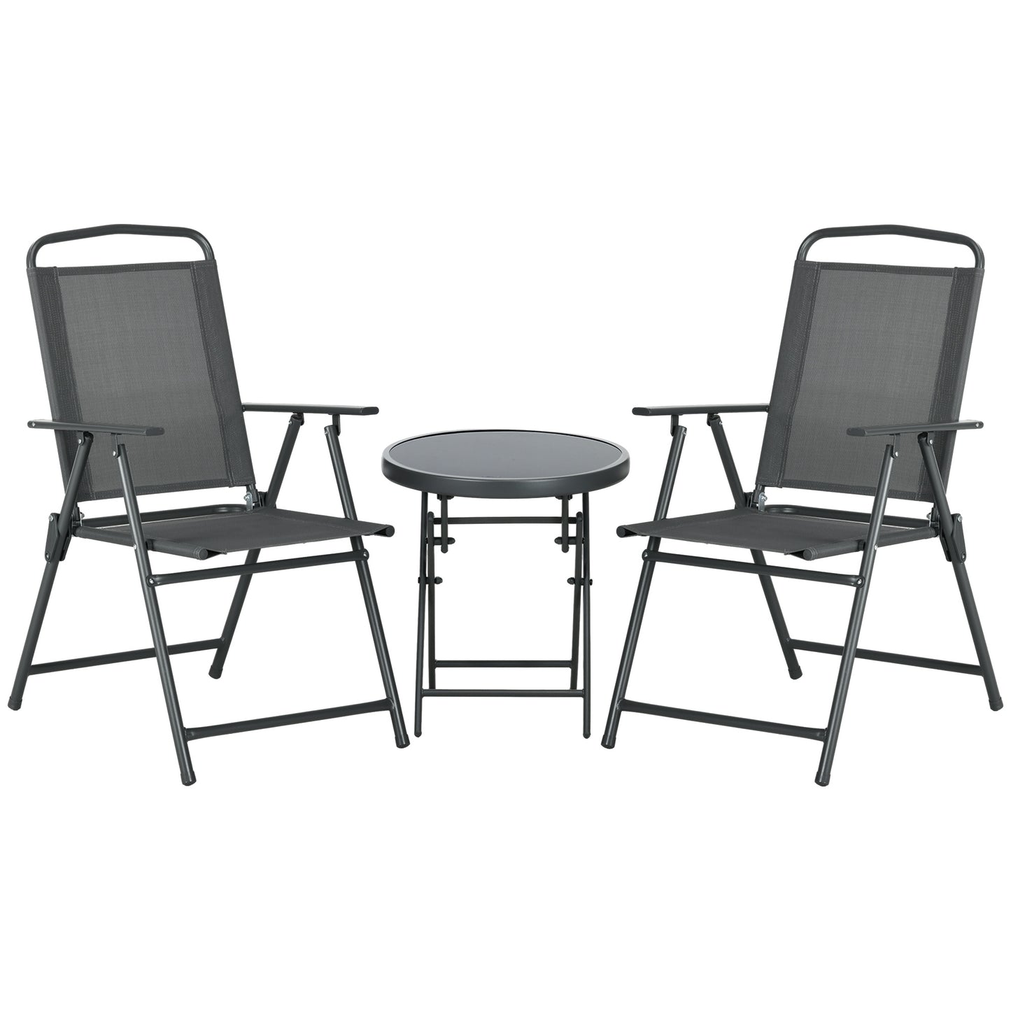 Baketo Glass And Metal Dark Grey 3 Piece Garden Seating Set With Table And Chairs