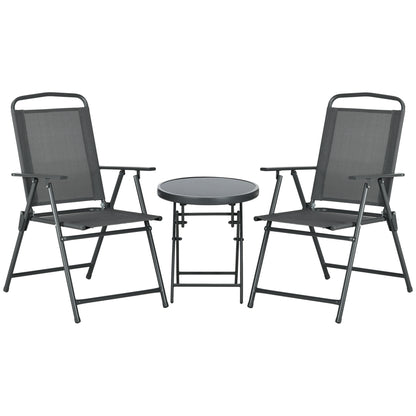 Baketo Glass And Metal Dark Grey 3 Piece Garden Seating Set With Table And Chairs