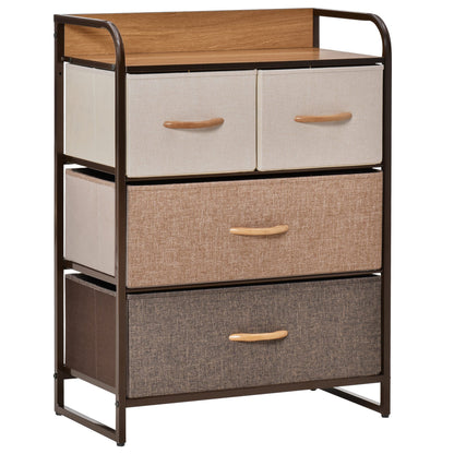 Matilda Natural Wood Top 4 Brown Fabric Storage Drawer and Black Steel Frame