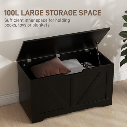 Kamari Black Wood Farmhouse Storage Chest Safety Hinges 100 Litre