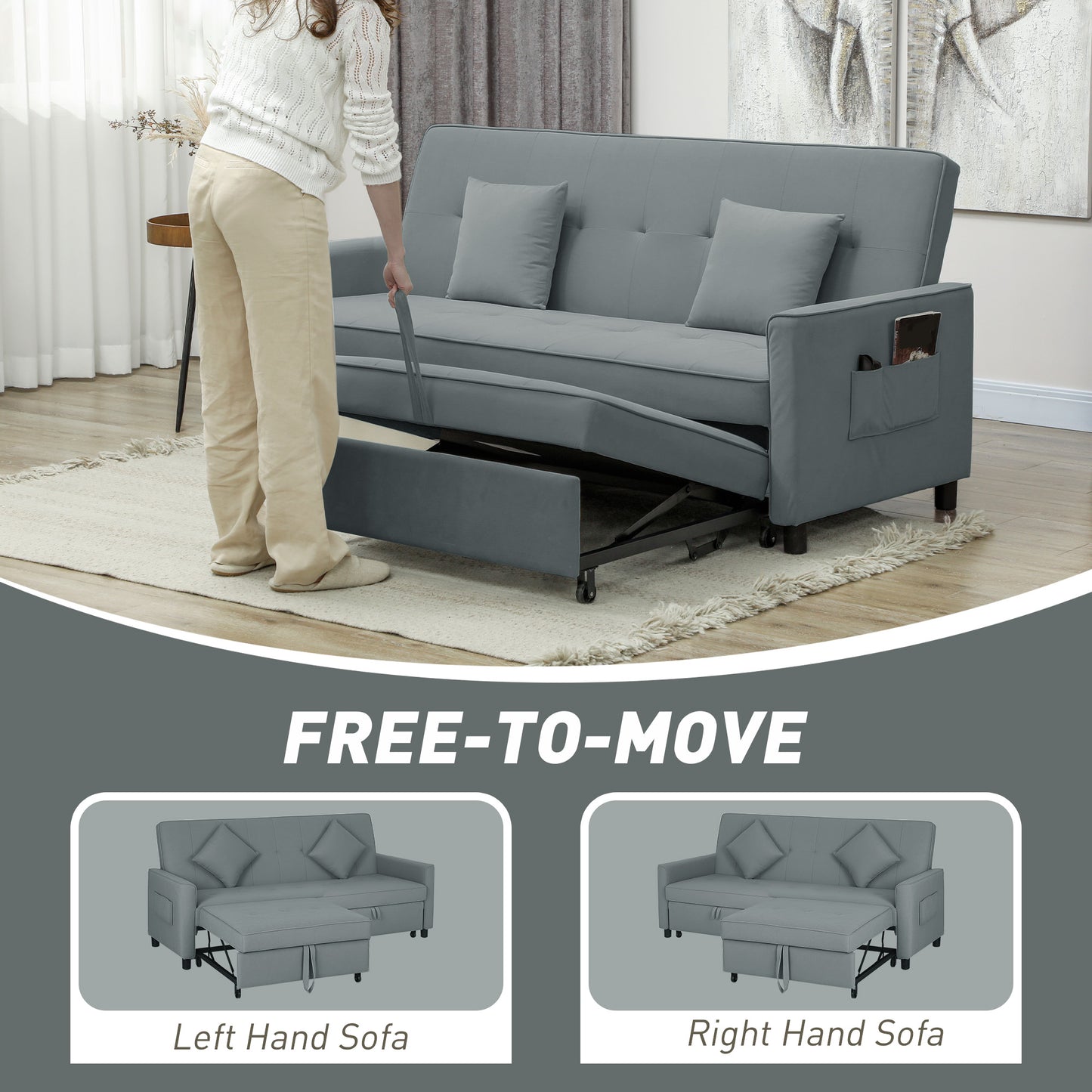 Senosa Grey Upholstered 3 Seater Convertible Sofa Bed Tufted