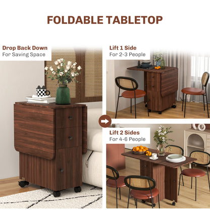 Difive Wooden Distressed Brown Drop Leaf Dining Table With Storage Seating 6