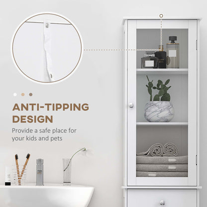 Ramila Tall Bathroom Storage Cabinet With Shelves Drawer And Door In White