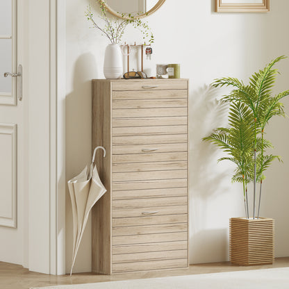 Covara Wooden Brown Wood Effect 12 Pair Shoe Cabinet With Flip Drawers