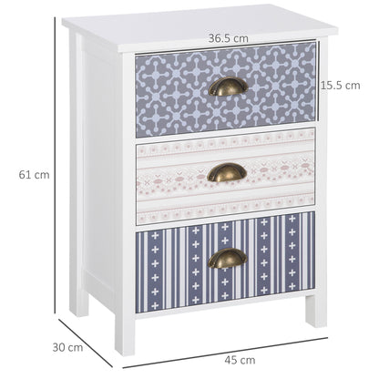 Lodive Set Of 2 Blue Shabby Chic 3 Drawer Bedside Tables With Metal Handles