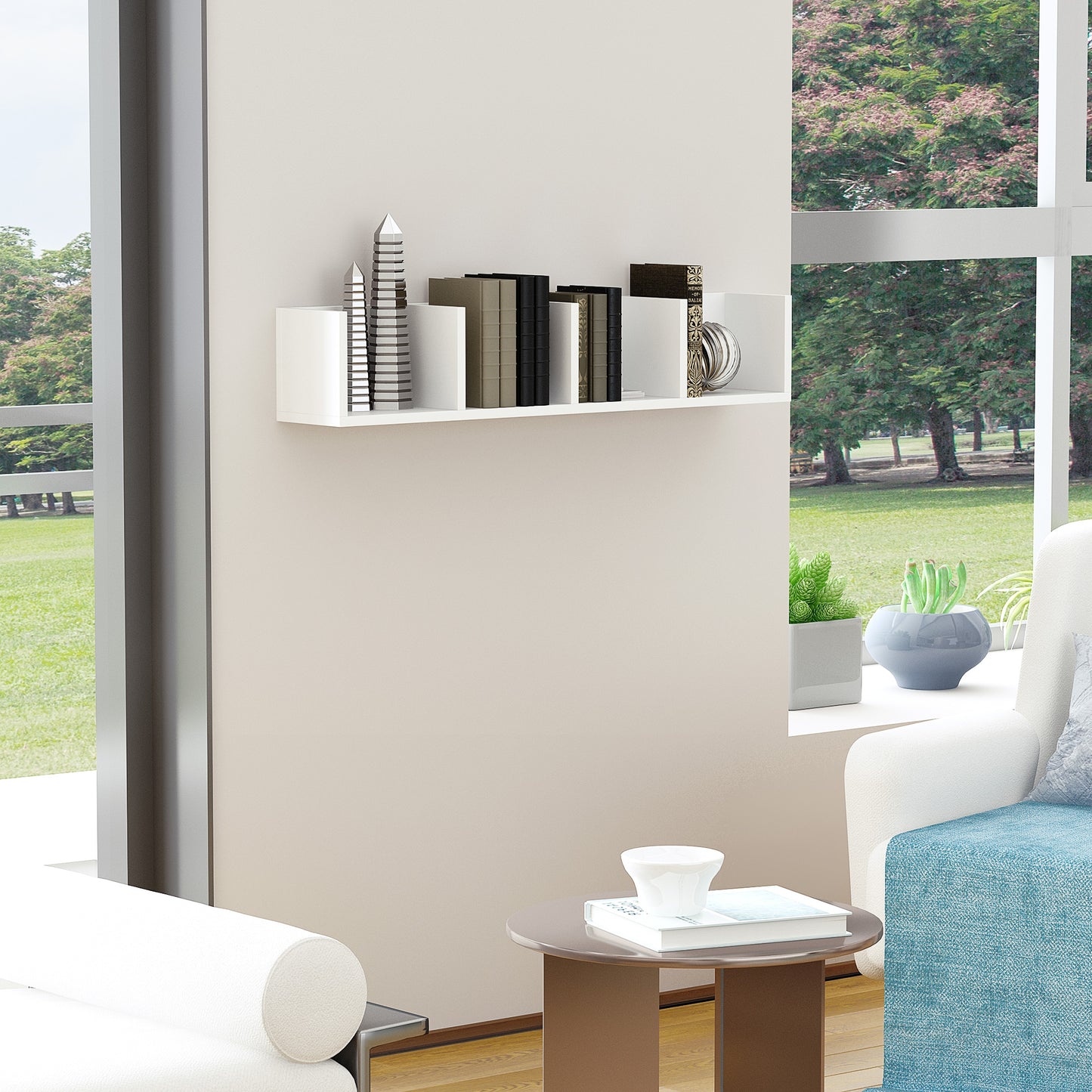 Cofalo Mopa Wood White Set Of 2 Wall Mounted Media Storage Racks With Cube Shelves