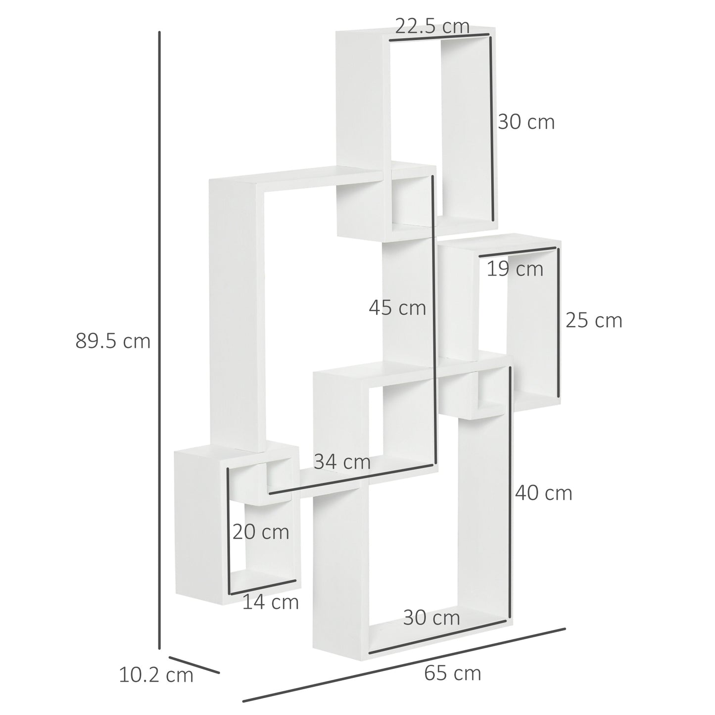 Como Wood White Wall Mounted Interlocking Cube Display Shelves