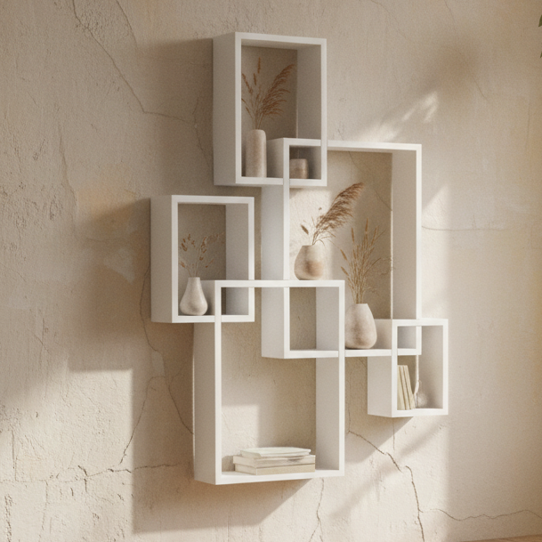 Como Wood White Wall Mounted Interlocking Cube Display Shelves