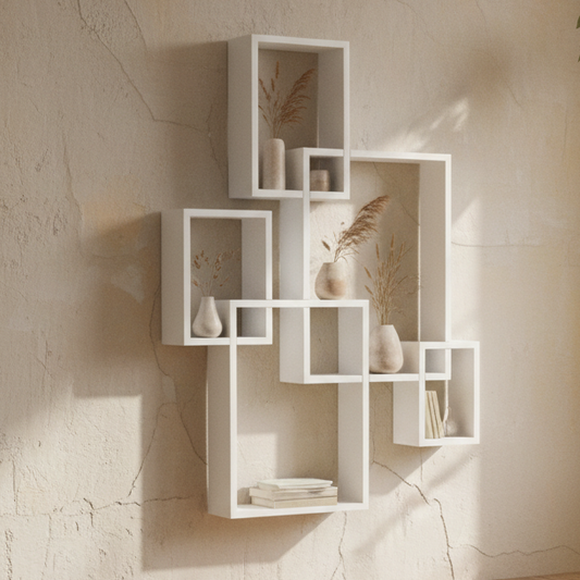 Como Wood White Wall Mounted Interlocking Cube Display Shelves