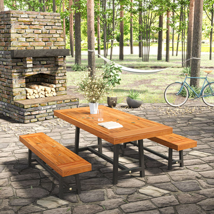 Nare Acacia Wood 3 Piece Picnic Table Set With 2 Benches