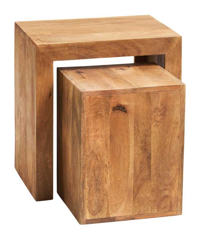 Set of 2 Manila Light Mango Wood Cube Nesting Tables