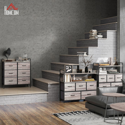Ferris Fabric And Wood Grey Wood Effect 6 Drawer Rustic Storage Chest