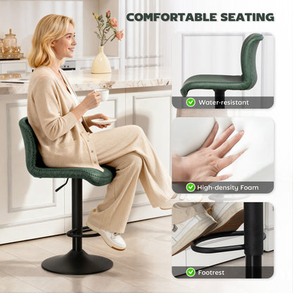 Kekero Set Of 2 Green Faux Leather Counter Bar Chairs With Back And Footrest