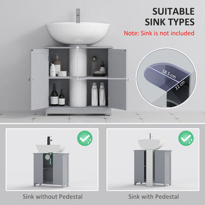 Seseha Grey Under Sink Vanity Cupboard With Double Doors And Adjustable Shelving For Fauxdestal Or OFauxn Basin