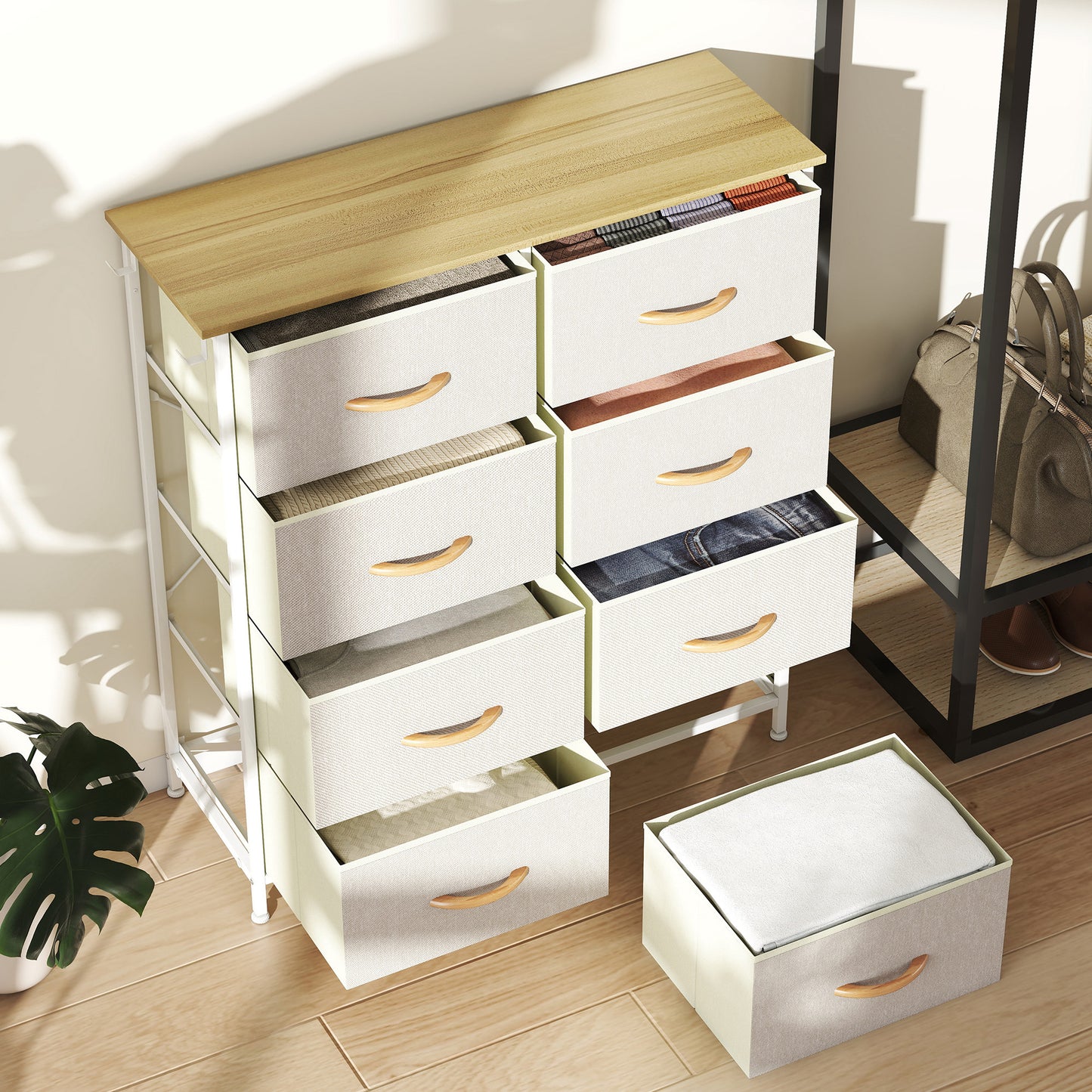 Docone Livi Fabric And Metal Beige 8 Drawer Storage Chest