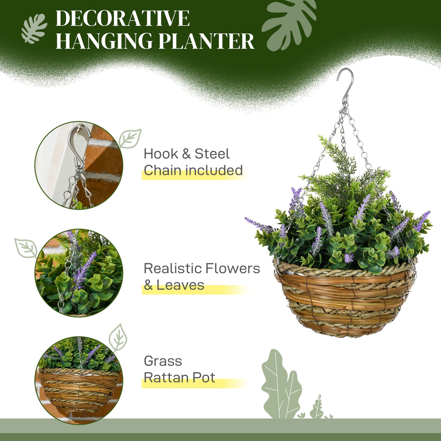 Tane Male Set Of 2 Hanging Artificial Lavender Flower Pots For Indoor Display